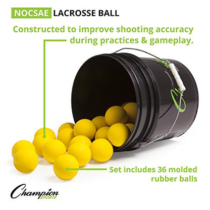 Champion Sports Lacrosse Balls Bucket - 36 Count NCAA & NFHS Certified Regulation Training & Game Balls - Yellow - color: Yellow