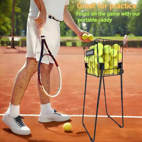 Pickleball & Tennis Ball Hopper, Sports Balls Teaching Cart, Portable Lightweight Softball Caddy, Large Capacity Baseball Basket Carrier for Training