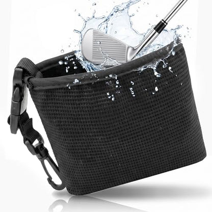 1 Pack Black Golf Club & Ball Cleaning Bag - Golf Bag Accessories, Waterproof Liner Detachable Clip Machine Washable for Course Practice Golfer Gifts for Men