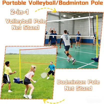 Volleyball/Badminton Posts with Net, Badminton Net Frame with Wheels and Stable Base, Sturdy Base for Indoor/Outdoor Use, Adults, Children