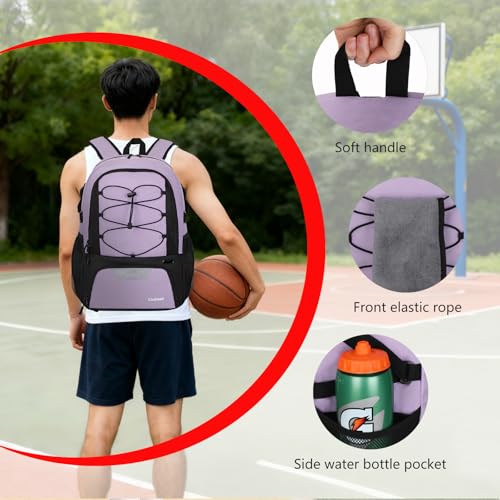 Goloni Basketball Backpack,Large Sports Bag with Ball Compartment & Shoe Compartment,Basketball Bag Fit Volleyball, soccer,Gym - color: Light Purple