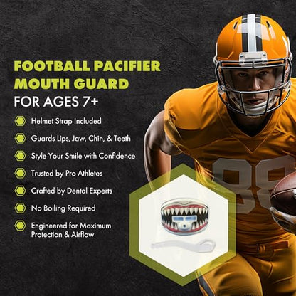 DAMAGE CONTROL Pacifier Mouthpiece – Football Mouthguard with Helmet Strap, Protects Teeth, Jaw & Mouth – Mouth Piece for Sports, No Boiling, Allows Airflow – Gear for Adults & Youth (Jawsome 2.0) - color: Jawsome 2.0