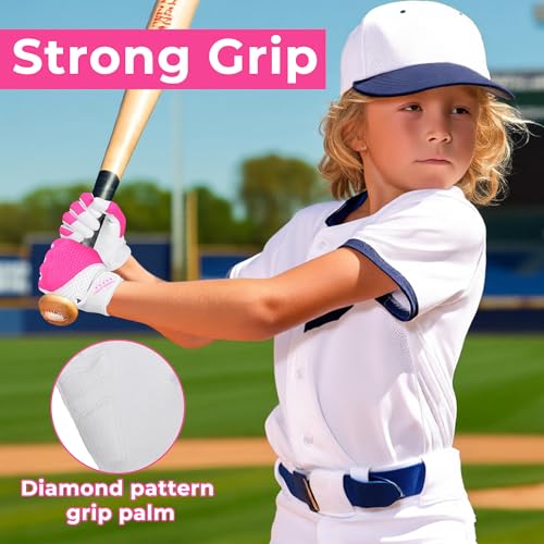 AIGEVTURE Baseball Bating Gloves Adult Youth Baseball Softball Batting Gloves Adult Kids Boys Girls - color: Pink, size: Kids X-Small