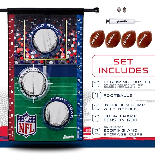 Franklin Sports NFL Mini Football Toss Target Game - NFL Door Jam Football Over the Door Target + (4) Mini Balls Set - 3 Hole Throwing Game for All Ages - Practice Passing + Aim