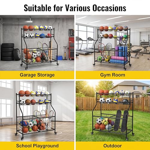 Garvee Ball Storage Cart, Sports Equipment Garage Organizer with Wheels for Sports Gear and Toys, Rolling Indoor/Outdoor Storage Cart