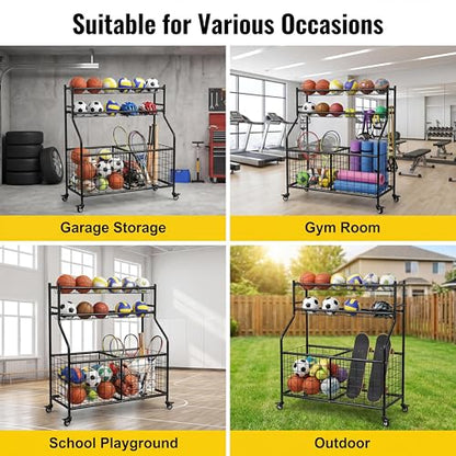 Garvee Ball Storage Cart, Sports Equipment Garage Organizer with Wheels for Sports Gear and Toys, Rolling Indoor/Outdoor Storage Cart