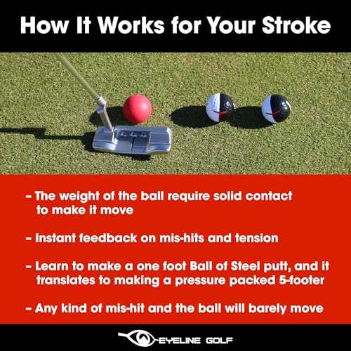 EyeLine Golf Weighted Heavy Putting Ball of Steel, Silicon Padding, Instant Feedback, Training Aid, 5X Weight of Standard Ball, Hitting The Sweet Spot, Consistent Improvement