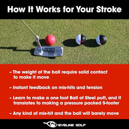 EyeLine Golf Weighted Heavy Putting Ball of Steel, Silicon Padding, Instant Feedback, Training Aid, 5X Weight of Standard Ball, Hitting The Sweet Spot, Consistent Improvement