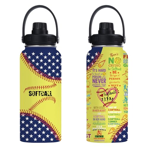 Softball 32oz Stainless Steel Tumbler Insulated Water Bottle for Men Women, Softball Gifts for Women Girls Sport Player Fan Coach - color: Softball