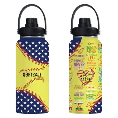 Softball 32oz Stainless Steel Tumbler Insulated Water Bottle for Men Women, Softball Gifts for Women Girls Sport Player Fan Coach - color: Softball