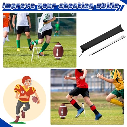 Liliful Football Kicking Tee Portable Field Goal Kicking Holder Stand with Size 9 Football and 2 White Kickoff Stand Pump Carrying Bag for Training Practice Set Field Goal