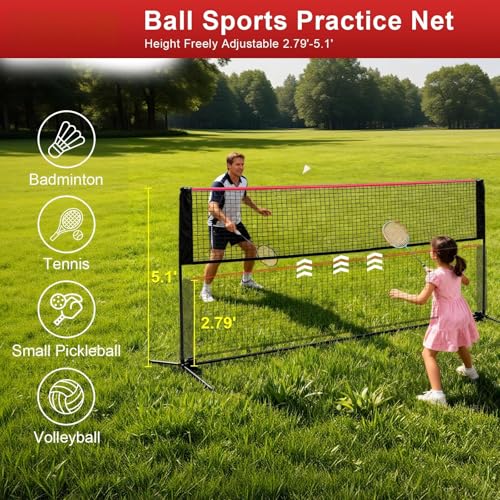Portable Badminton Net Set, 10FT/14FT/17FT Wide, Adjustable Height Multi Sport Net for Pickleball, Tennis, Volleyball, Soccer Tennis, Indoor Outdoor with Carry Bag, Easy Setup for Backyard