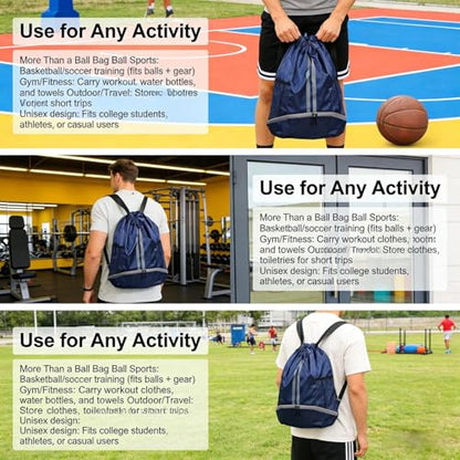Outdoor Men Football Basketball Bag Gym Swimming Drawstring Bags Women Waterproof Oxford Backpack (Navy Blue) - color: Navy Blue