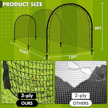Baseball Batting Cage for Backyard, Softball Cage Batting Net Portable with Carrying Bag Detachable Door with Hitting Target for Batting Training Pitching Practice - size: 22 ft