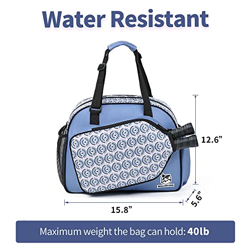 Boulder Bee Pickleball Bags, Premium Pickleball Tote Bag for Girls, Women’s Hand/Shoulder Gym Bag w Water Bottle Holder, with Pickleball Racquet/Paddle Holder - color: Blue Circle