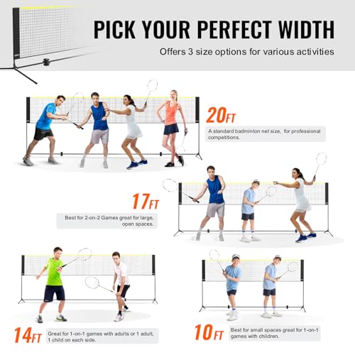 VEVOR Badminton Net, Height Adjustable Volleyball Net, Wide Foldable Pickleball Net, Portable Easy Setup Tennis Net Set with Poles, Stand and Carry Bag, for Kids Backyard Game Indoor Outdoor Use - size: 17ft