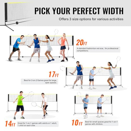 VEVOR Badminton Net, Height Adjustable Volleyball Net, Wide Foldable Pickleball Net, Portable Easy Setup Tennis Net Set with Poles, Stand and Carry Bag, for Kids Backyard Game Indoor Outdoor Use - size: 17ft