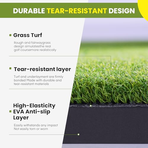 5x4ft & 6x4ft Extra Large Golf Hitting Mat, 26mm Thick Tri-Turf Golf Practice Mat for Indoor Outdoor Training, 3-in-1 Professional Golf Turf for Driving, Chipping & Swinging, Gifts for Him Men Women