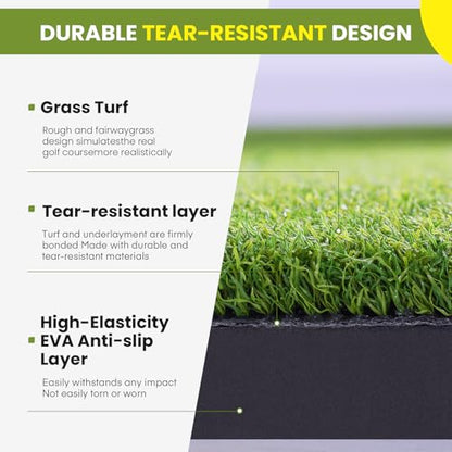 5x4ft & 6x4ft Extra Large Golf Hitting Mat, 26mm Thick Tri-Turf Golf Practice Mat for Indoor Outdoor Training, 3-in-1 Professional Golf Turf for Driving, Chipping & Swinging, Gifts for Him Men Women