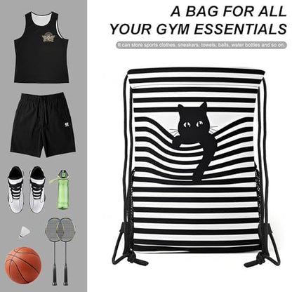 Cat Drawstring Backpack Gym Bag With Shoe Compartment String Bag Sport Beach Swimming Sackpack For Women Men - color: Cat