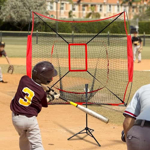 Nova Microdermabrasion 7'x7' Baseball Softball Practice Net | Portable Hitting & Pitching Net with Bow Frame & Carry Bag | Ultimate Training Equipment for All Skill Levels
