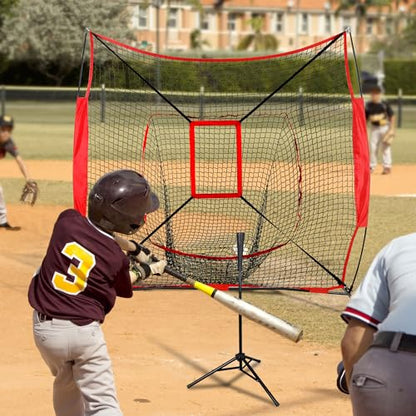 Nova Microdermabrasion 7'x7' Baseball Softball Practice Net | Portable Hitting & Pitching Net with Bow Frame & Carry Bag | Ultimate Training Equipment for All Skill Levels