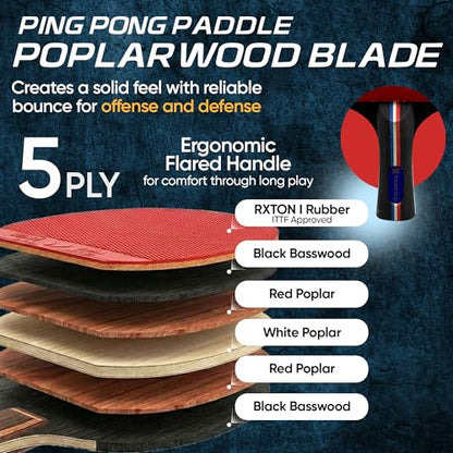 Vortex Table Tennis Paddle with Case – Ping Pong Racket for Intermediate Players, ITTF Approved Rubber, Lightweight Control for Indoor/Outdoor Sports, Great Gift for Kids & Adults