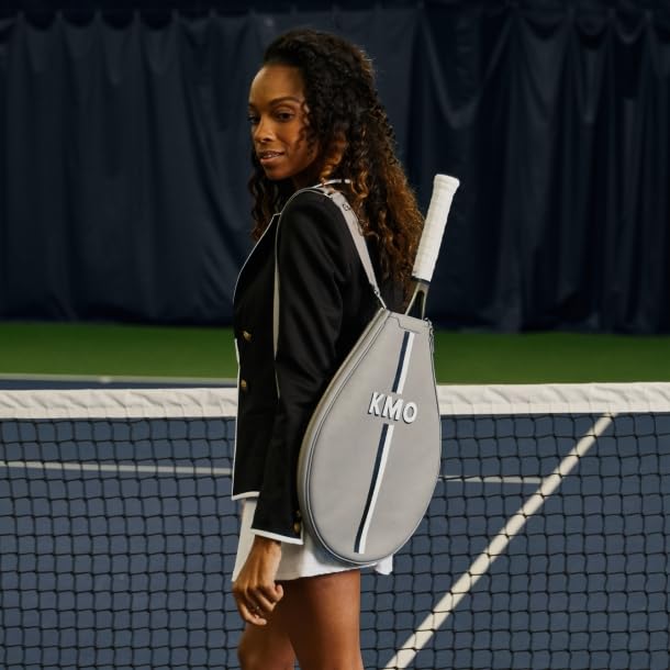 Leatherology Convertible Tennis Sling Tote – Premium Leather or Canvas Racket Bag with Expandable Design, Adjustable Strap, and Interior Pockets for Two Tennis Rackets - color: Black Onyx