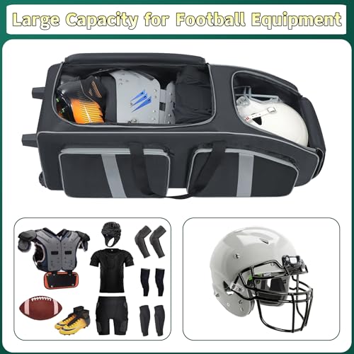 Football Bag 35" with Wheels - Football Gear Bag Heavy-Duty Rolling Equipment Bag for Team Sports, Multi-Pocket Duffle for Soccer, Baseball, Youth & Adult Athletes