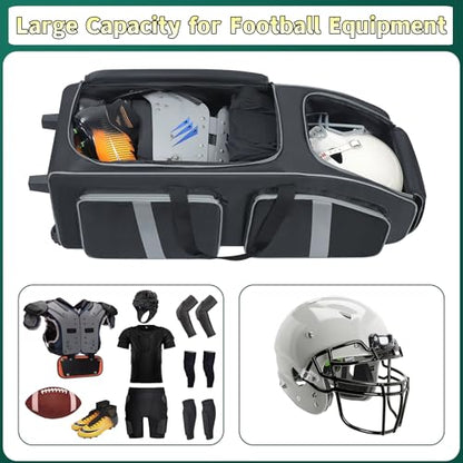 Football Bag 35" with Wheels - Football Gear Bag Heavy-Duty Rolling Equipment Bag for Team Sports, Multi-Pocket Duffle for Soccer, Baseball, Youth & Adult Athletes