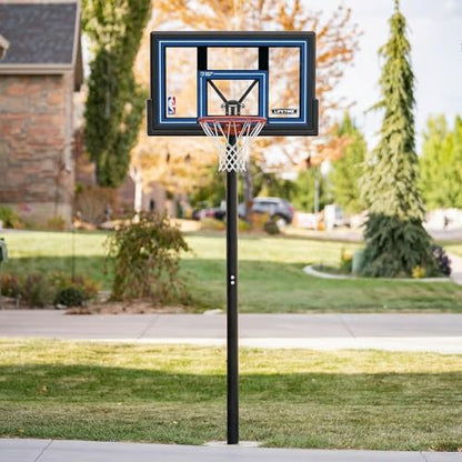 Lifetime NBA In-Ground Basketball Hoop, 50 Inch Shatterproof Fusion Backboard, Adjustable Height 7.5-10 Ft, Action Grip Adjust, Slam-It Rim