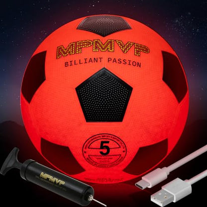 Glow in The Dark Soccer Ball - Water-Resistant, Official Size 5, Light Up with Every Kick, Includes Pump, Manual & Extra Batteries - Perfect Soccer Gifts for Kids and Teen Boys