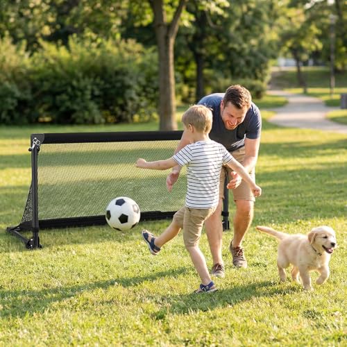 GYMAX Soccer Goal, Foldable Portable Soccer Training Net with Metal Frame, Ground Stakes, Easy Setup for Backyard Team Practice Play - style: S (3.3ft x 1.6ft)
