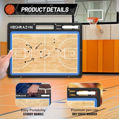 Dry Erase Basketball Clipboard for Coach, Premium Tactical Basketball Coaching Board, Double Sides Full & Half Court Dry Erase Board with Marker