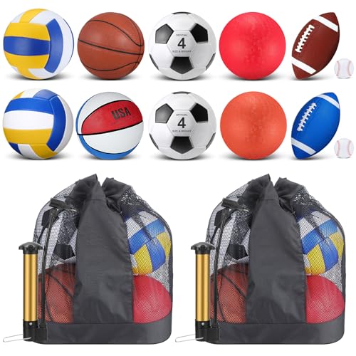 Deekin 12 Pcs Assorted Sport Ball Set for Kids Official Size Basketball Football Volleyball Soccer Baseball Playground Ball with Bag and Pump for Kid Youth Gift - color: Classic