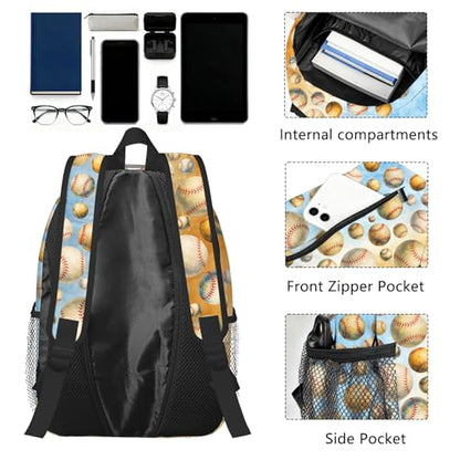 Baseball Backpack for Kids & Youth, 16 Inch Tennis-Themed School Bookbag, Lightweight Polyester Daypack with Front Zip Pocket, Side Bottle Pocket, Padded Adjustable Straps, Unisex - color: Baseball