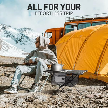 Portable Camping Table Folding, Small Beach Table Foldable with Drink Holder & Mesh Storage & Carry Bag Compact Camp Tent Side Table for Picnic Tailgate Travel Outdoor Fishing Backpacking