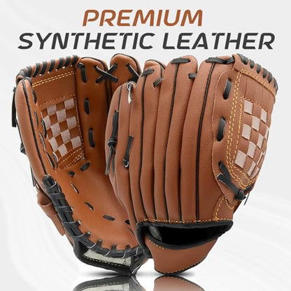 Baseball Glove + Ball Sets, Softball Glove, Baseball Mitt, 10.5''-12.5'' for Youth/Adult Training and Beginner Play, Synthetic Leather Softball Mitt - color: Brown, size: 10.5"