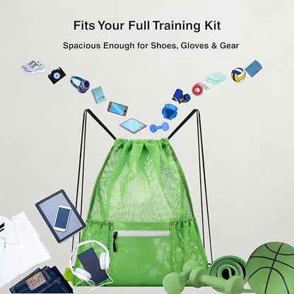 Mesh Sports Drawstring Bag, Large Breathable Gym Sack for Boxing Gloves, Boxing Equipment, Shoes & Training Gear, Lightweight & Durable (Green) - color: Green