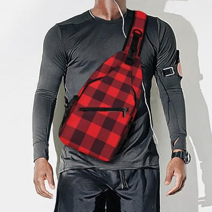 Sling Bag Crossbody Travel Hiking Chest Backpack Shoulder Daypack for Women Men (for Red Black Buffalo Check Plaid Pattern) - color: Style (252)