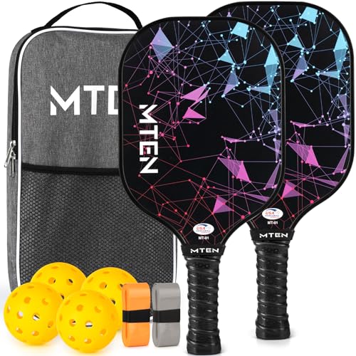 Pickleball Paddles Set of 2 or 4, or Single Paddle – USAPA Approved Fiberglass Surface Pickleball Rackets Set for Men & Women - color: Black*2