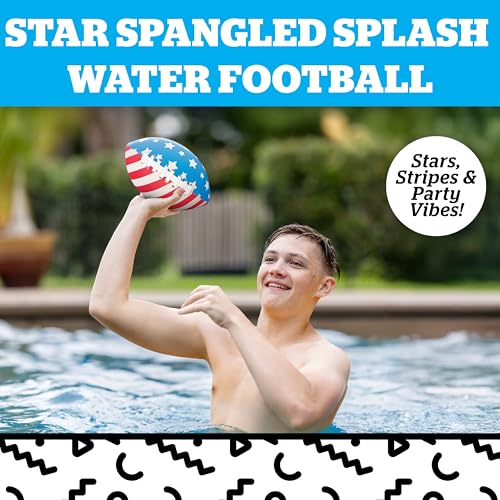 Star Spangled Splash Water Football Inflatable Pool Toy, Patriotic Red White and Blue Water Football for Pool Games, Beach Play, Lake Fun, Backyard Summer Toys for Kids and Adults