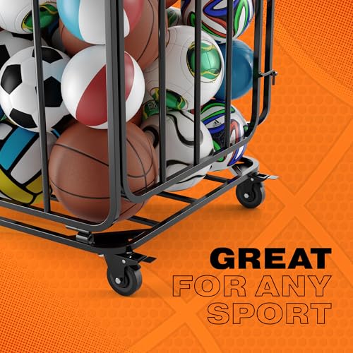 Houseables Ball Cart, Ball Storage, Basketball Cart, Basketball Storage Bin, Sports Equipment Organizer, Holder Cage with Wheels, Volleyball, Gym, Recess, Soccer, Playground, PE, Large Metal Basket