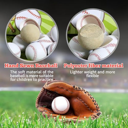 12 Pack Standard Size T-Ball Training Baseballs - Youth/High School Baseball Bulk Practice Balls, Rubber Filling - 100% Faux Leather Soft Baseballs for Kids