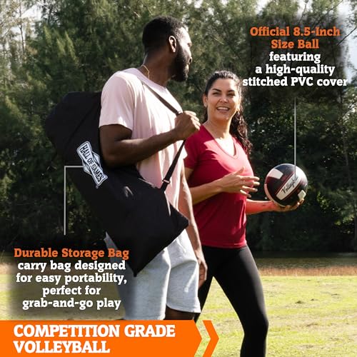 Hall of Games Outdoor Volleyball Net and Carrying Bag Set with Adjustable Steel Poles and Official Size Volleyball Perfect for Parties