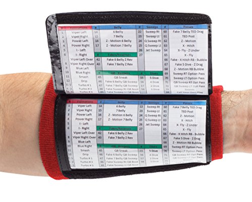 WristCoaches Football Play Wristbands - Youth Quarterback Gear - Wristband Playbook - Softball Wristbands for Signs - color: Red