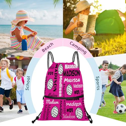 Custom Volleyball Style Drawstring Bag, Personalized Sports Ball Backpack Drawstring Sack Cinch Bags for Team Gift Party Favors, Pink - color: Navy