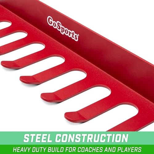 GoSports Baseball & Softball Bat Racks - Black or Red, Holds 16 Bats - Mount on Wall or Clip on Dugout Fence - color: Red