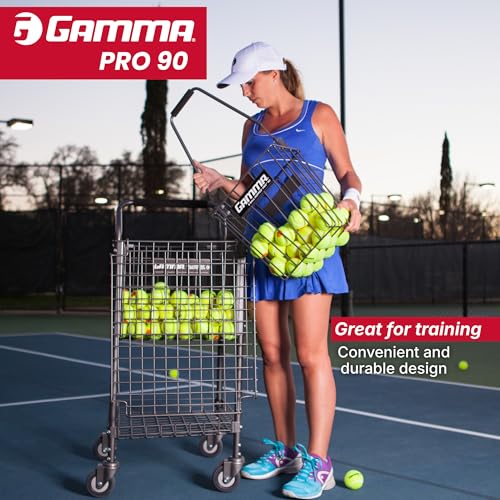 Gamma Ball Hopper Pro 90 - Heavy Duty Tennis Ball Basket with Adjustable Padded Handle - Holds 90 Tennis Balls - Easy Pickup and Carry for Tennis Practice and Coaching
