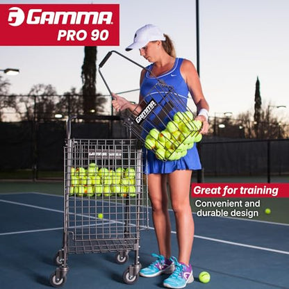 Gamma Ball Hopper Pro 90 - Heavy Duty Tennis Ball Basket with Adjustable Padded Handle - Holds 90 Tennis Balls - Easy Pickup and Carry for Tennis Practice and Coaching